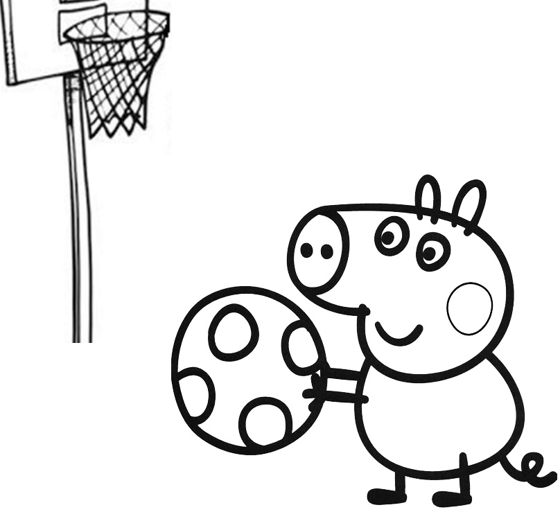 Coloring George pig with a ball